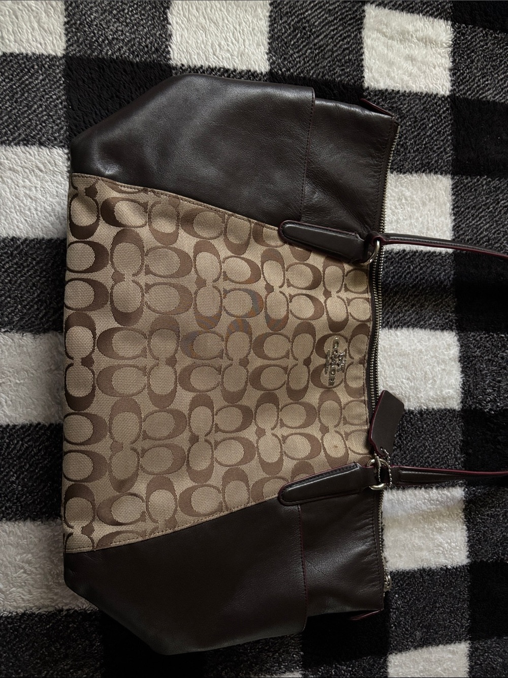 Coach Signature Canvas and Leather Tote Bag in Brown